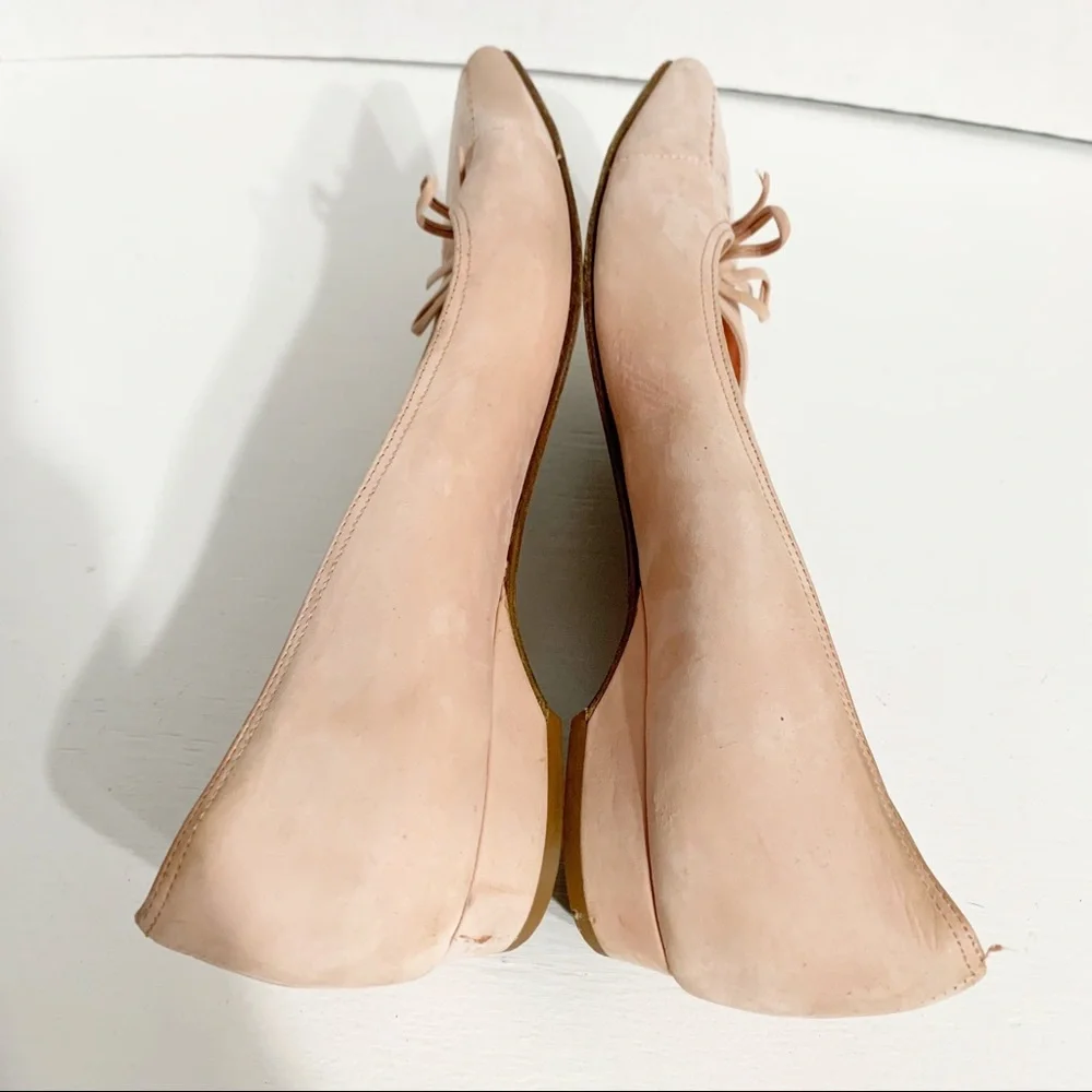 Isaac Isaac Mizrahi Pointed Toe Blush Pink Suede Flats Bow Detailing Stitching